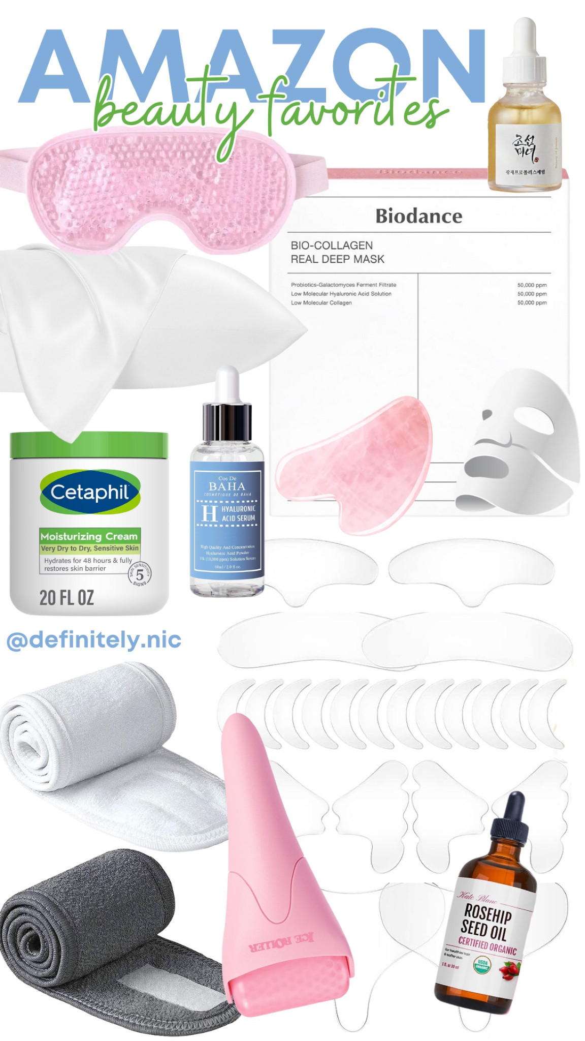 Amazon beauty must-haves and subscription worthy finds.

- Ice Mask: The perfect size, freezes fast and lasts long.
- Face Wash Headband - Keep hair out of face during skincare routine.  I also use them to hold my neck silicone patch in place while sleeping.
- Gua Sha Tool: Lymphatic drainage, depuffing + wrinkle prevention.
- Biodance Face Mask: Glass skin mask.
- Silicone Patches (Face, Neck, Chest): Reduce and prevent signs of aging by increasing hydration.  Prevent lines while sleeping.
- Glow Serum: Korean Skincare glass skin serum.
- Hyaluronic Acid Serum:  Skin hydration, elasticity, fine line + wrinkle reduction.
- Rose Hip Oil: Contains retinoids to help brighten your skin, prevent blackheads + reduce inflammation.  Also contains linoleic acid, a fatty acid that can aid acne prevention and shrink pimples.
- Cetaphil Moisturizing Cream: Stay super hydrated all day, even in the dry winter months.
- Mulberry Silk Pillow Case: Less hair breakage, promotes wrinkle prevention + less prone to bacteria.  

#LTKOver40 #LTKFindsUnder50 #LTKBeauty