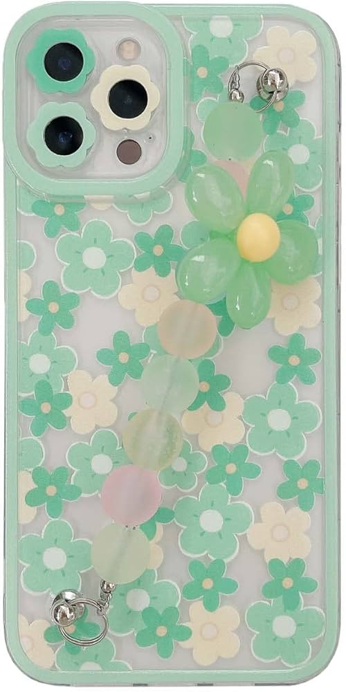 Girls Cute Green Flower Phone Case Compatible with iPhone 13 Pro Max Soft Protective Phone Case W... | Amazon (US)