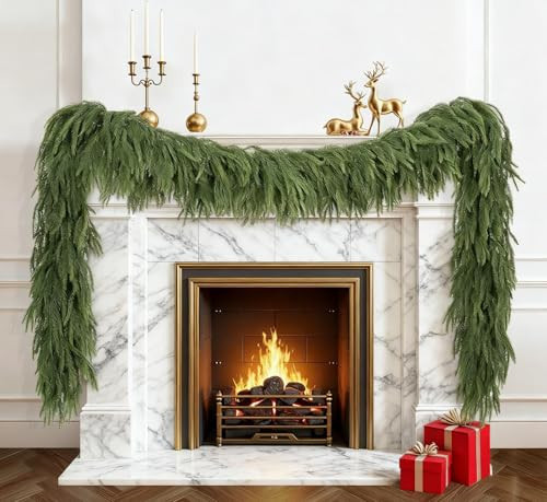 9FT Artificial Norfolk Pine Garland, Realistic Christmas Greenery Garland for Mantle, Staircase, Banister, Fireplace, Wall, Door, Table, Indoor & Outdoor Holiday Xmas Decortions | Amazon (US)