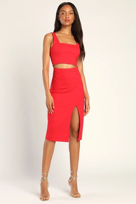 Happy Hour Hottie Red Bodycon Two-Piece Midi Dress | Lulus (US)