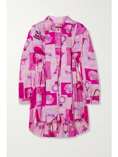 Balenciaga - Pussy-bow Pleated Printed Silk-jacquard Mini Dress - Pink | NET-A-PORTER (US)