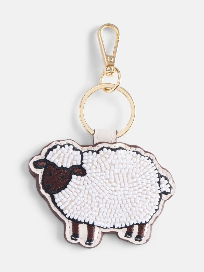 Free Assembly Women's Beaded Sheep Bag Charm, White | Walmart (US)