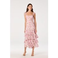 ASTR the Label | Alcina Tiered Midi Dress in Pink multi floral | Size S | ASTR The Label (US)