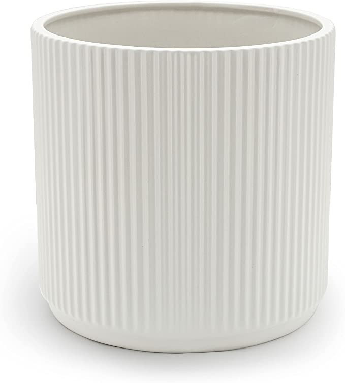 Amazon Basics Fluted Ceramic Planter, 10-Inch, White | Amazon (US)