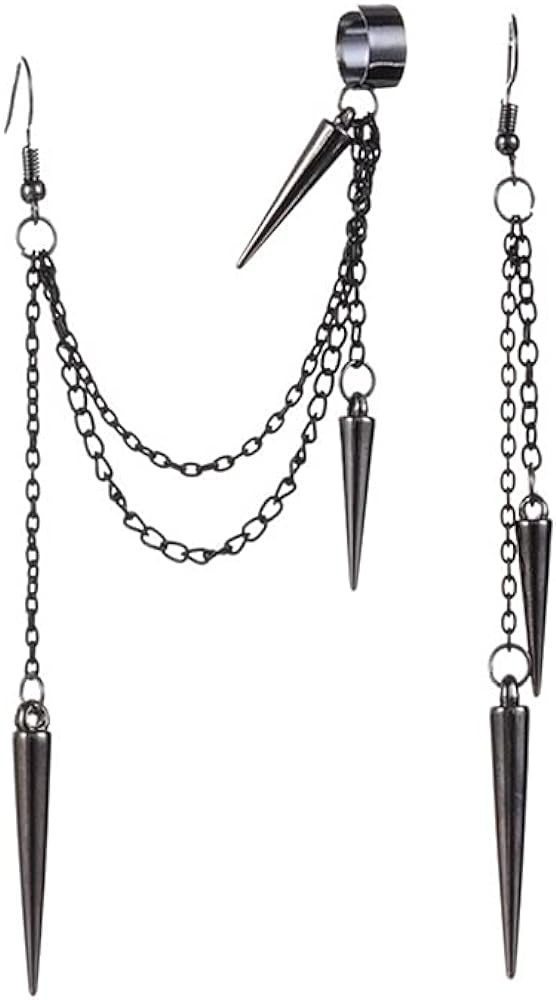 Black Spike Asymmetric Threader Drop Dangle Earrings for Women Men Teen Girls Boys Punk Personali... | Amazon (US)