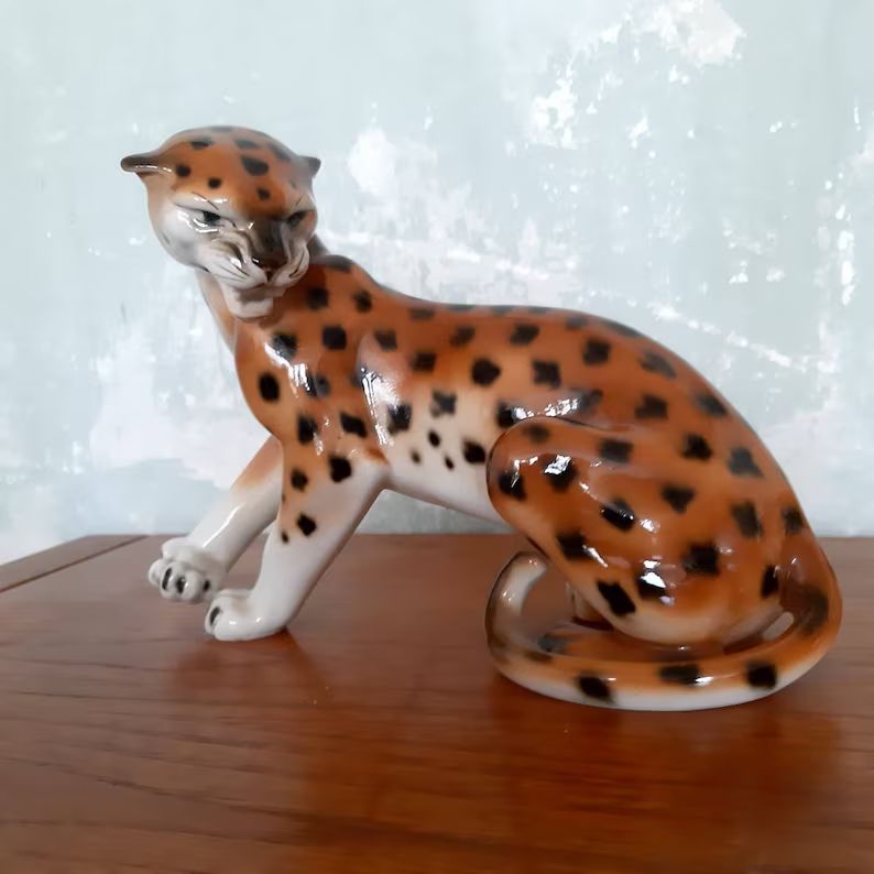 Mid century Ceramic Leopard Royal Dux  figurine / big size statue | Etsy (US)