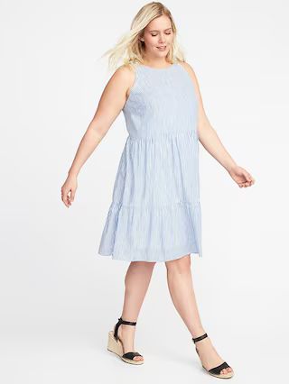 Old Navy Womens Sleeveless Plus-Size Tiered Swing Dress Blue Stripe Size 1X | Old Navy US