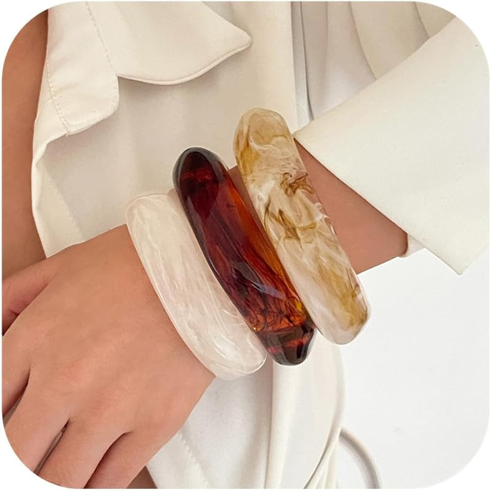 Acrylic Chunky Bangle Bracelets for Women, Irregular Punk Acrylic Resin Bangle Geometric Cuff Wid... | Amazon (US)