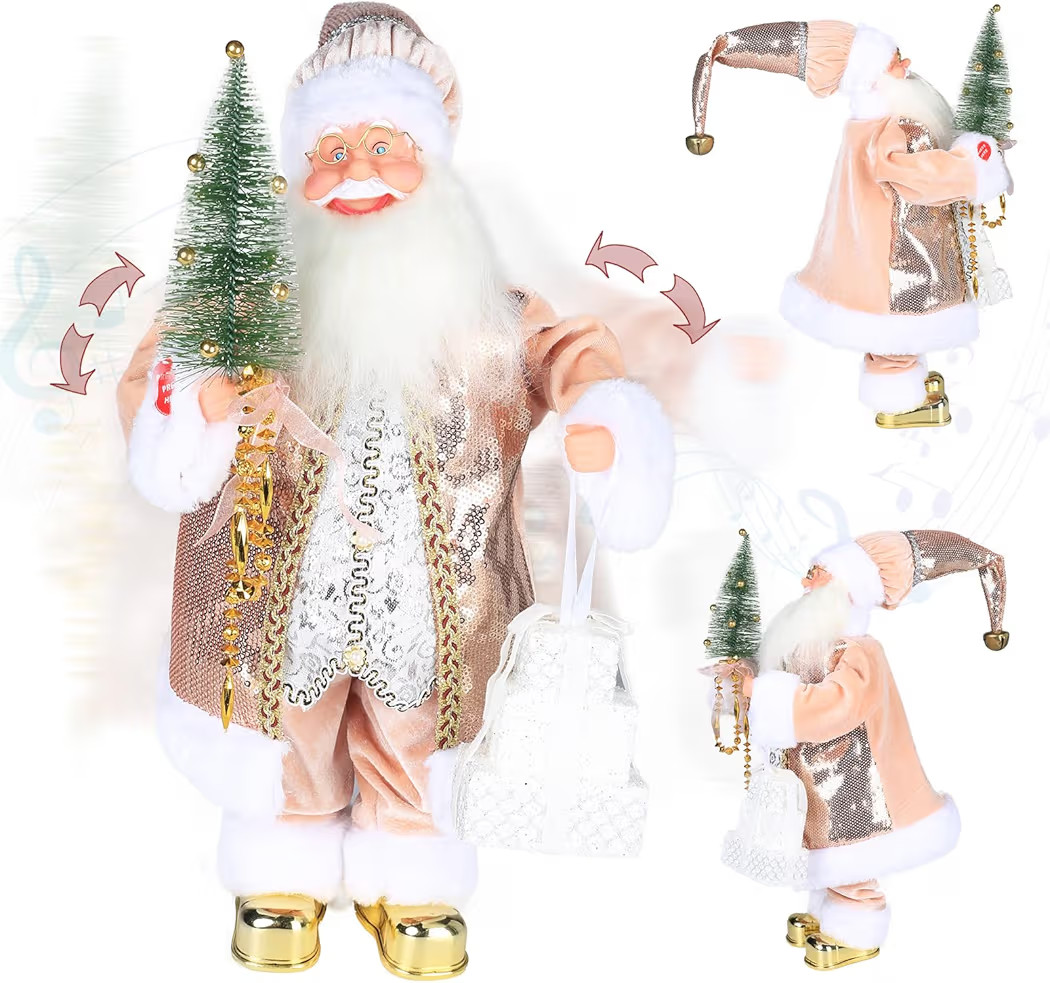 18 inch Battery Operated Animated Santa Claus in Latte Gold, Musical Christmas Figurine with 6 Cl... | Amazon (US)