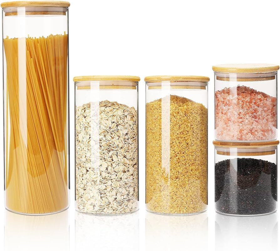 RYTADAY Glass Food Storage Containers with Bamboo Lids [Muti Size Set of 5], Glass Canisters with... | Amazon (US)