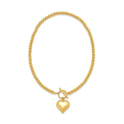 LILIE&WHITE Necklace for Women Gold-Tone Beaded Heart Pendant Necklace - Elegant Ball Chain with Toggle Clasp for a Timeless Look | Amazon (UK)