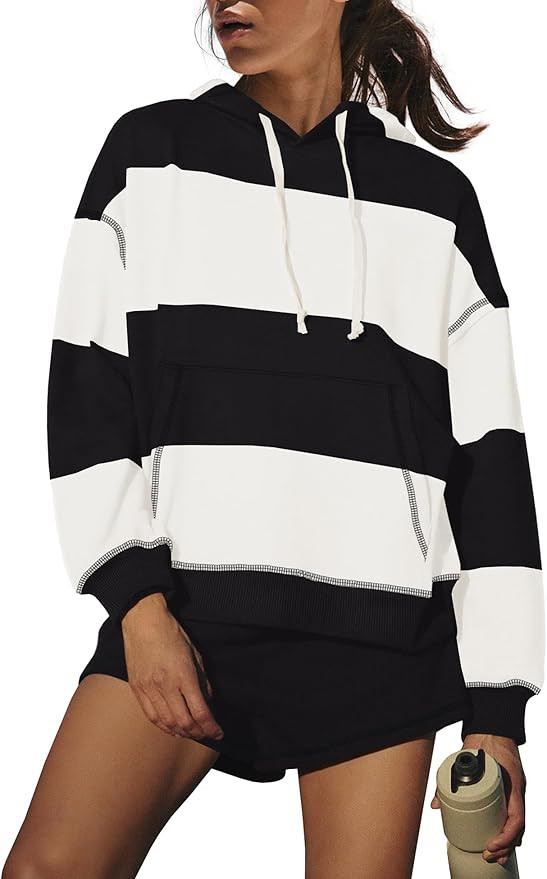 SENSERISE Women Striped Workout Set 2 Piece Outfits Matching Lounge Sets Oversized Hoodies Shorts... | Amazon (US)