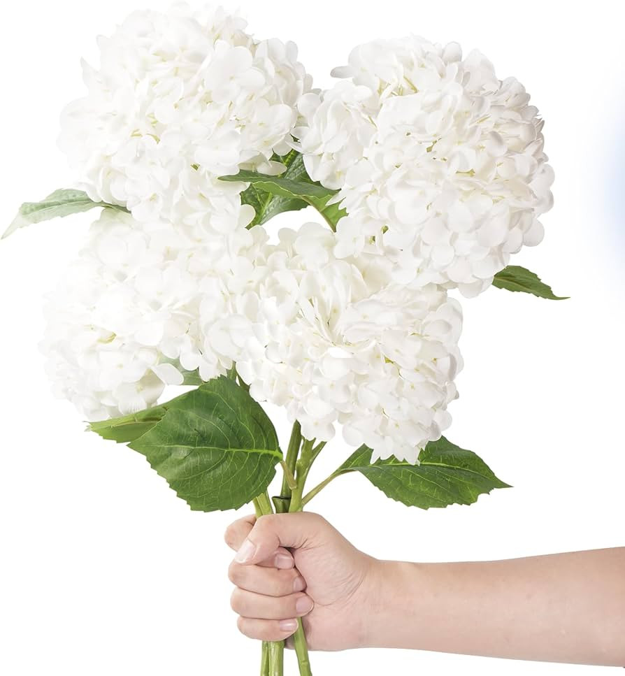 20" 4Pcs White Faux Hydrangea Flowers Real Touch Fake Hydrangeas Bouquet Hydrangea Artificial Flo... | Amazon (US)