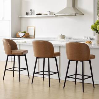 Spruce & Spring 26 in. Cynthia Cognac Brown High Back Metal Swivel Counter Stool with Faux Leathe... | The Home Depot