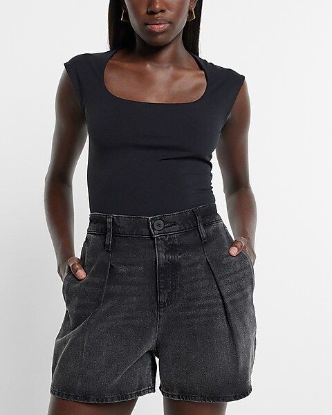 Super High Waisted Black Tailored Jean Shorts | Express
