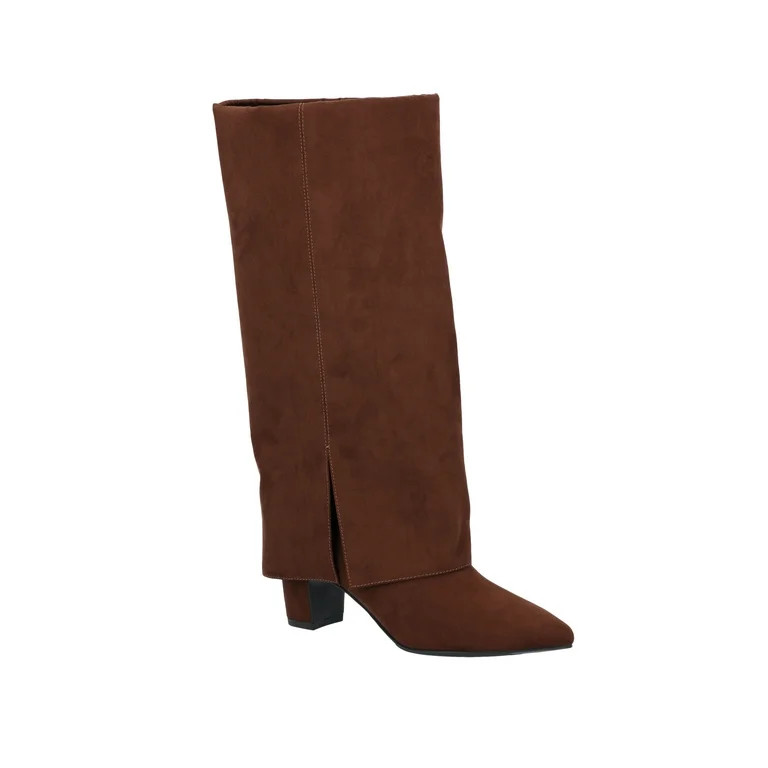 Time and Tru Women's Faux Suede Foldover Tall Boots - Walmart.com | Walmart (US)