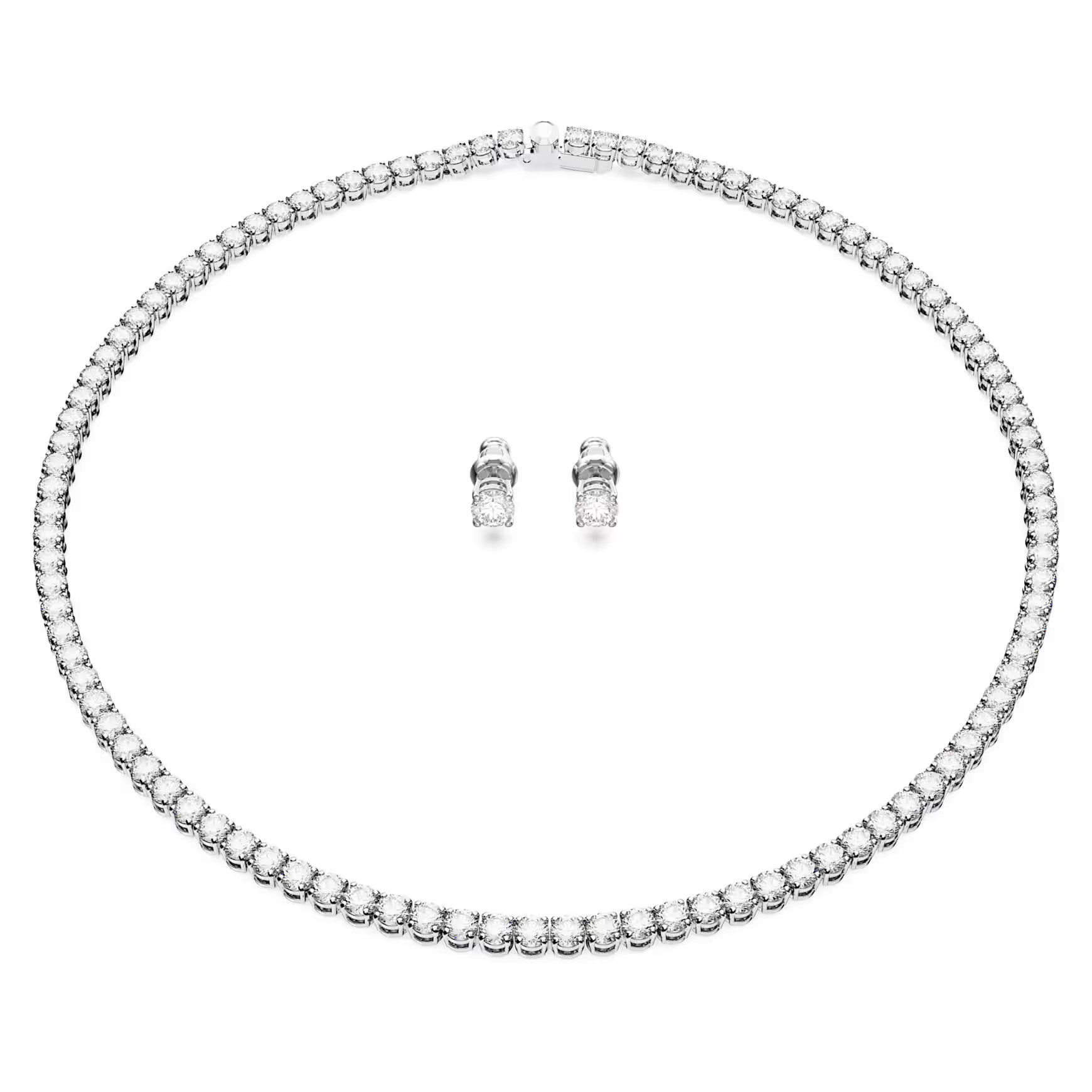 Matrix Tennis set, Round cut, White, Rhodium plated by SWAROVSKI | SWAROVSKI