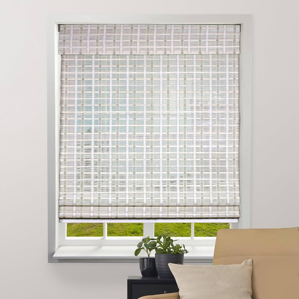 ARLO BLINDS Sheer Bamboo Roman Shades with Valance - Whitewash, 20" W x 74" H - Light Filtering C... | Amazon (US)