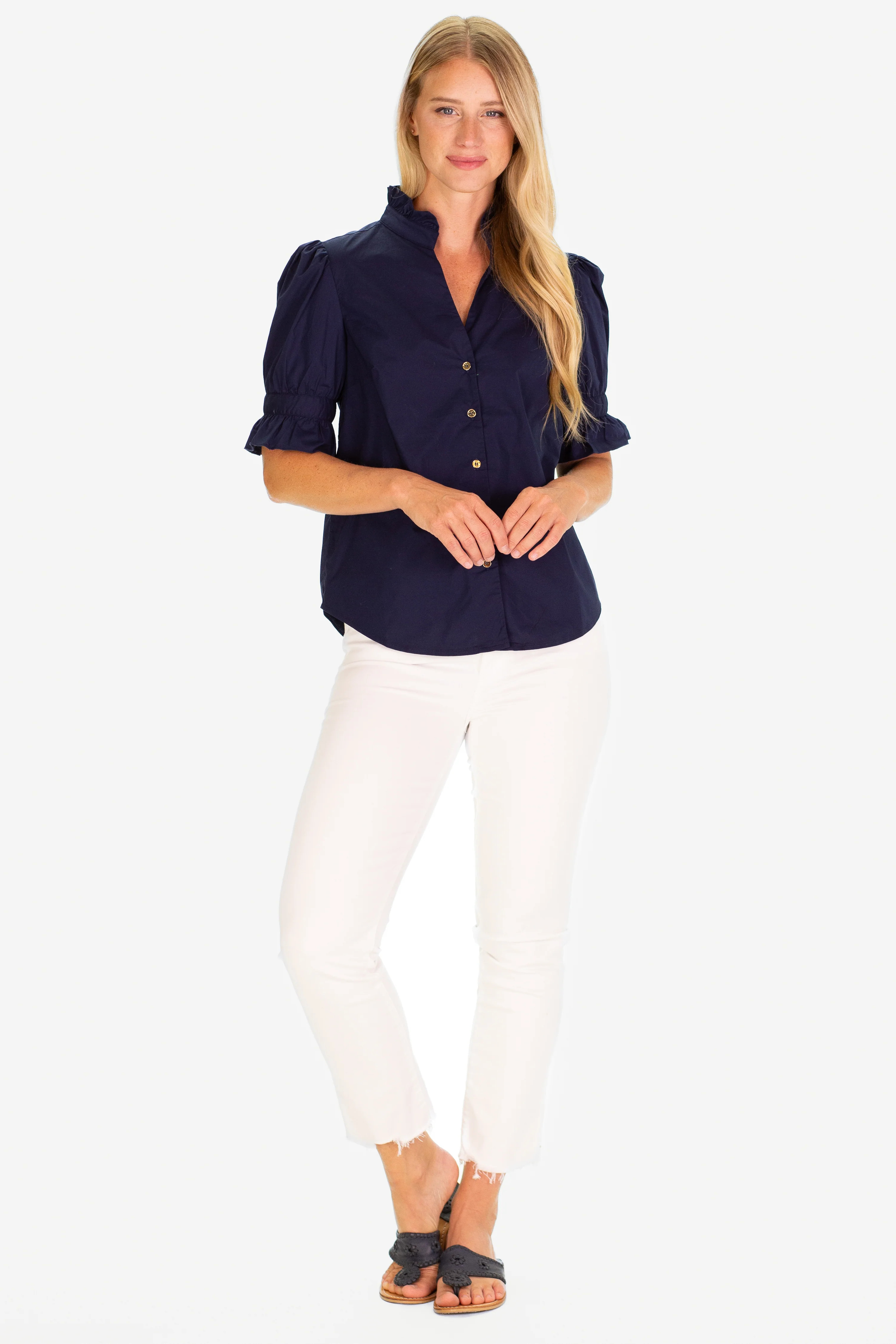 The Marlow Top in Navy Stretch | Duffield Lane