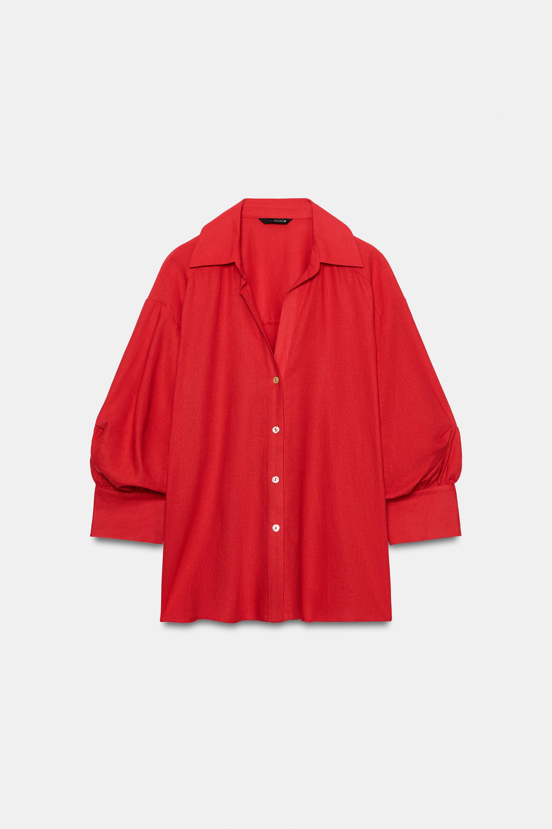 LINEN BLEND PUFF SLEEVE SHIRT | Zara US