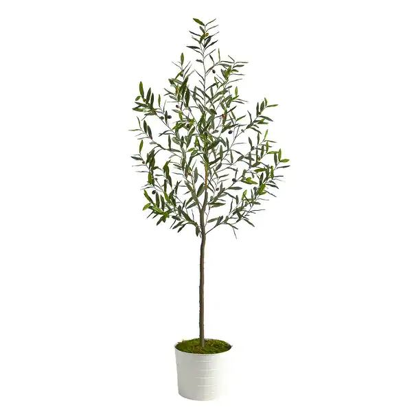 70" Olive Artificial Tree in White Tin Planter - 10" - On Sale - Overstock - 32830467 | Bed Bath & Beyond