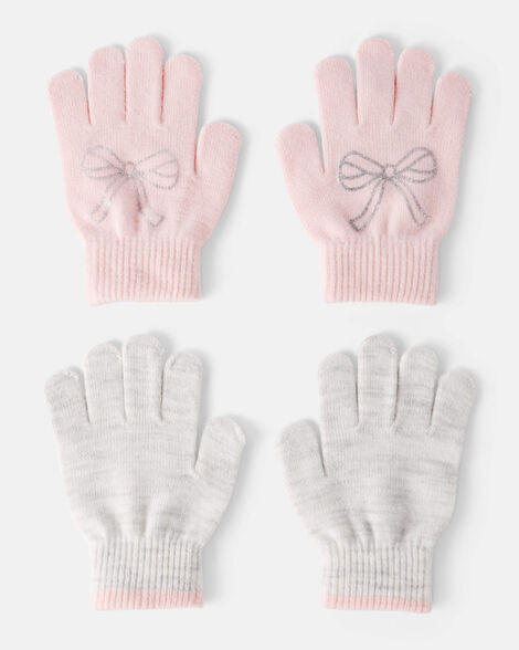 Girls 2-Pack Bow Winter Gloves - Grey/Pink | Carter's Inc