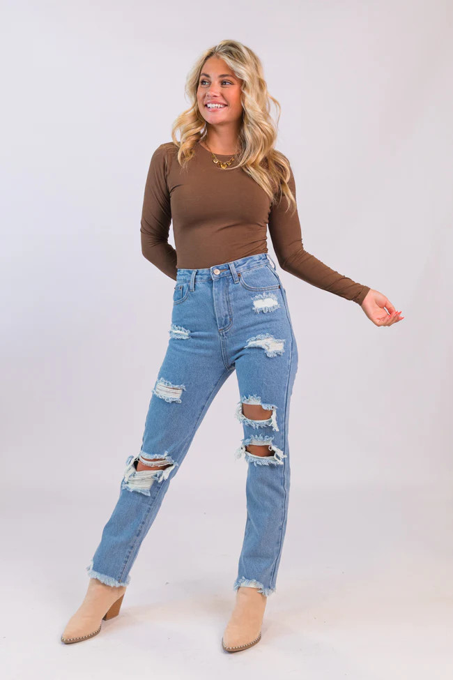 Megan Light Wash Distressed Straight Leg Mom Jeans FINAL SALE | Pink Lily