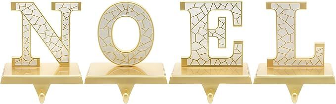 Stocking Holders for Mantle – Gold Christmas Stocking Holder 4pc N O E L – Stocking Holders w... | Amazon (US)