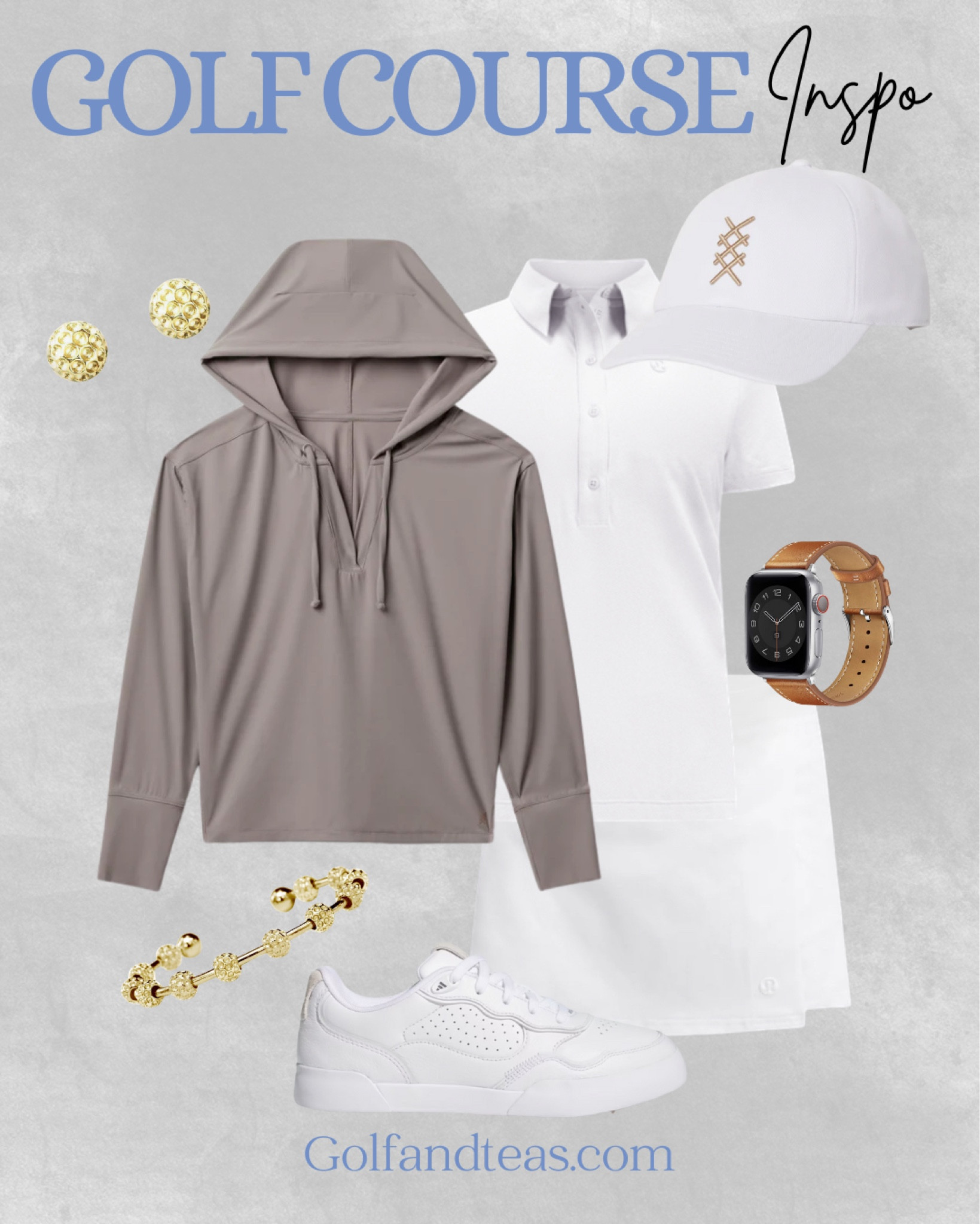 Love a monochrome outfit with a splash of color. The white polo and skirt are a perfect fit for the athletic chic look. Live this taupe sweatshirt for a neutral look  

#LTKFitness #LTKOver40 #LTKActive