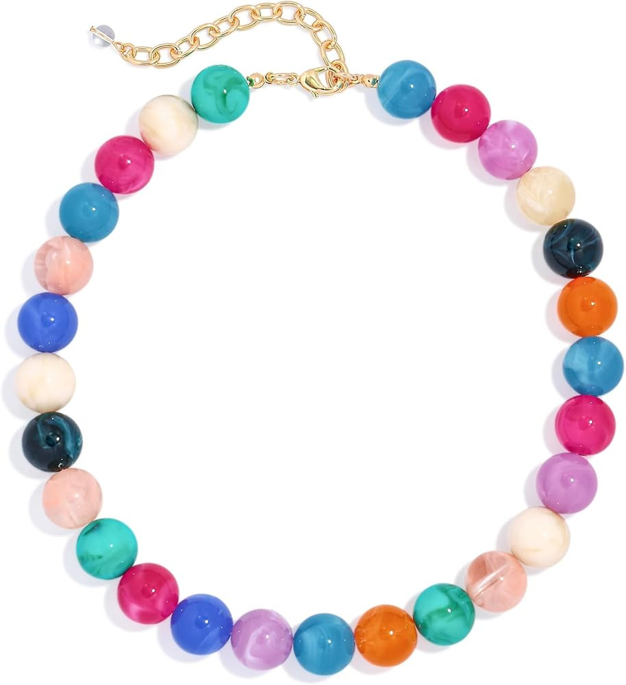 Colorful Chunky Bead Necklaces For Women Trendy Boho Collar Statement Necklace Adjustable Lightwe... | Amazon (US)