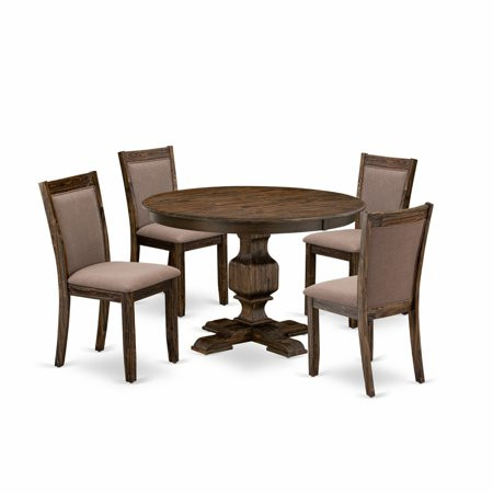 F3MZ5-748 5Pc Dinette Set - Round Table and 4 Parson Chairs - Distressed Jacobean Color | Walmart (US)