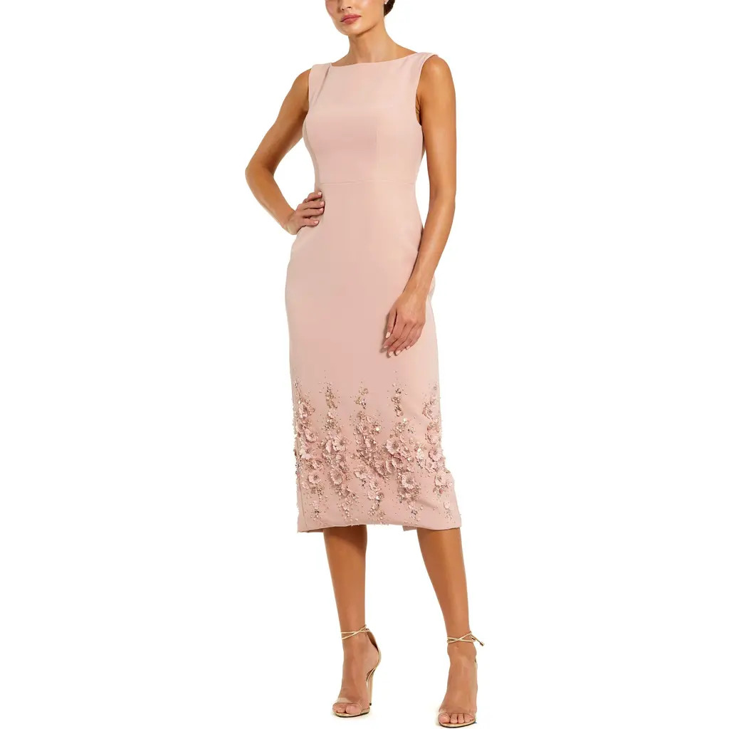 Mac Duggal Petite Crepe Sleeveless Midi Dress With Flower Beading in Vintage Lilac at Nordstrom, Size 2P | Nordstrom