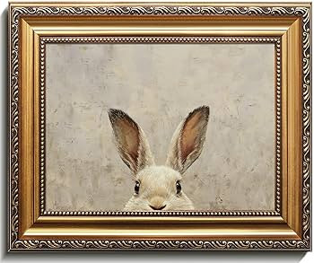 Uniro Vintage Gold Framed Wall Art, Easter Bunny Wall Art Decor, Neutral Rabbit Canvas Oil Painti... | Amazon (US)