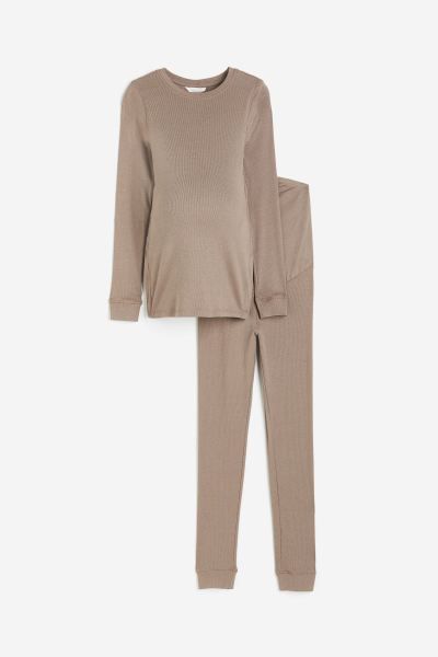MAMA 2-piece Tunic and Pants Set - Taupe - Ladies | H&M US | H&M (US + CA)