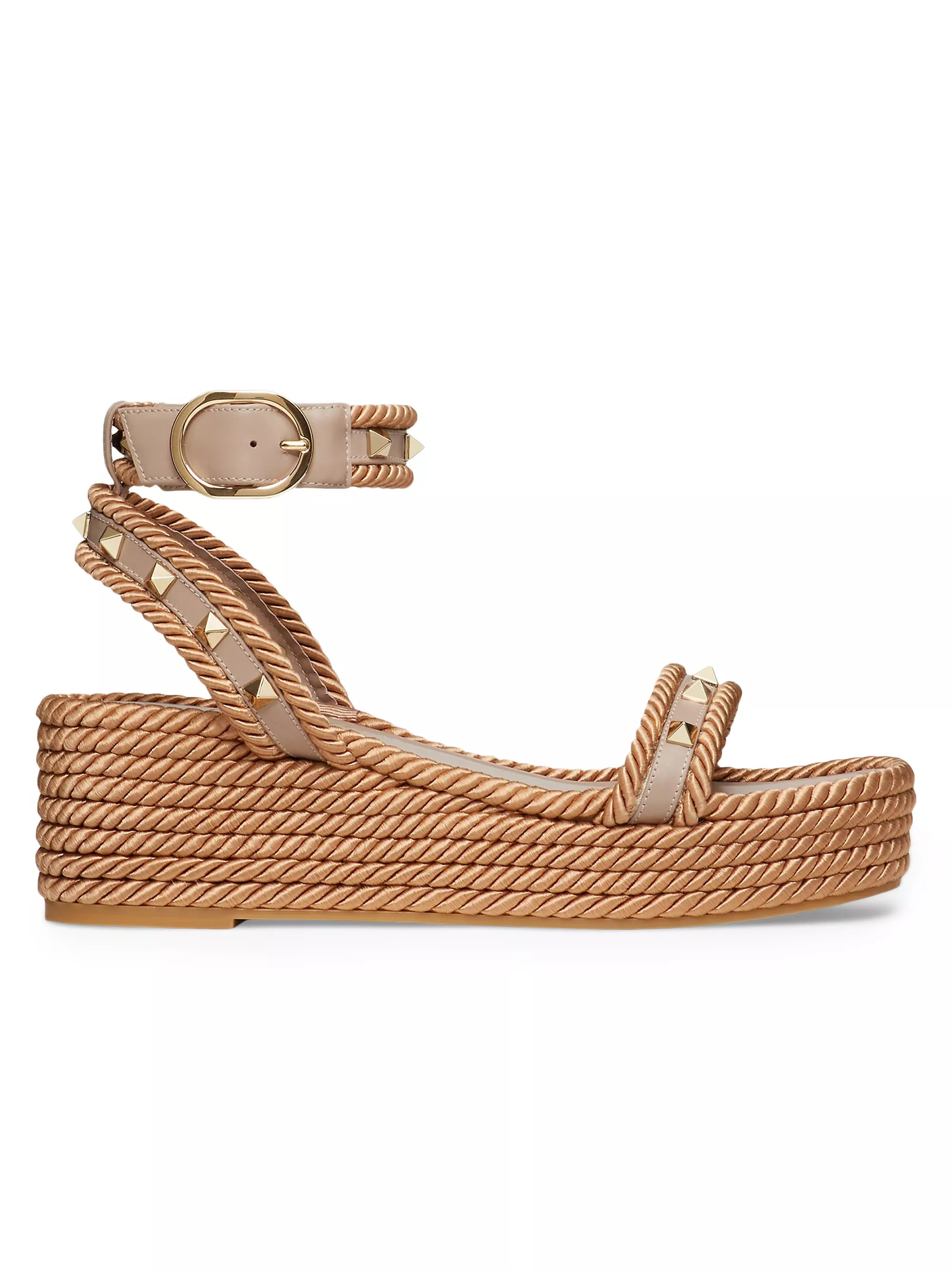 Valentino Garavani Rockstud 45MM Flatform Sandals in Calfskin | Saks Fifth Avenue | Saks Fifth Avenue