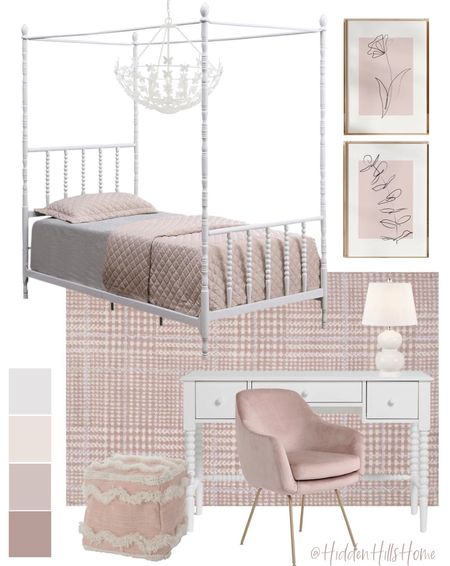 Girls bedroom mood board, girls canopy bed, pink rug, modern transitional girls bedroom design #bed

#LTKsalealert #LTKhome #LTKkids