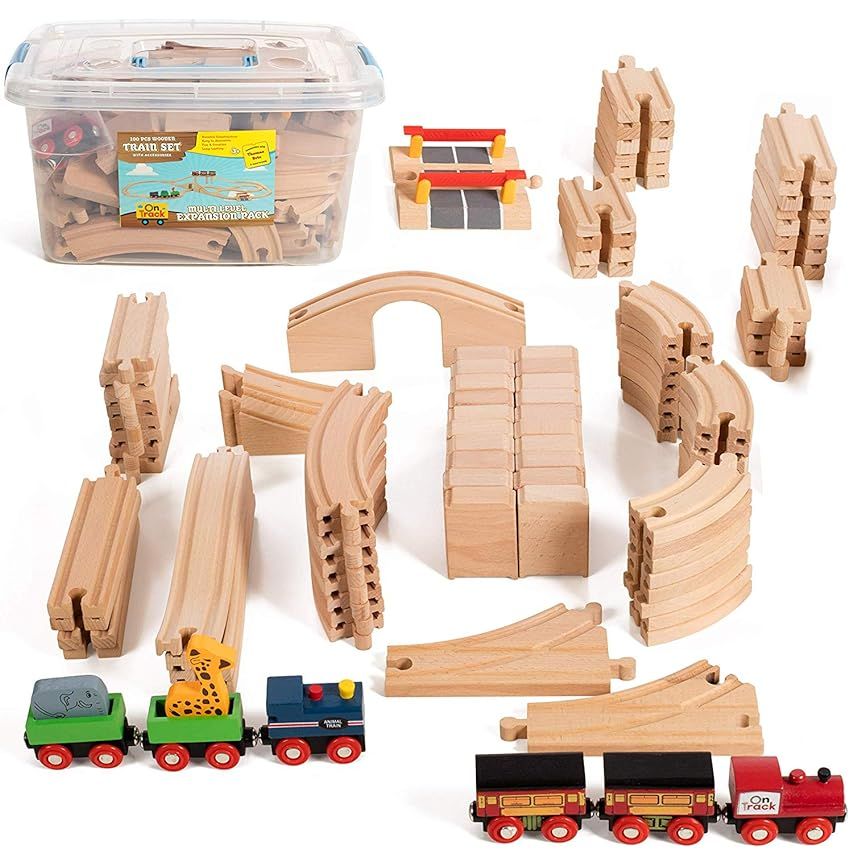 Kipipol Train Set - 69 Pieces Wooden Train Tracks & Trains for Kids, Toddler Boys and Girls 3,4,5 Ye | Amazon (US)