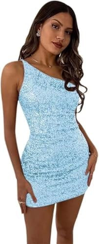 Women's Bodycon Homecoming Dress for Juniors Sequin One Shoulder Backless Mini Cocktail Party Dre... | Amazon (US)