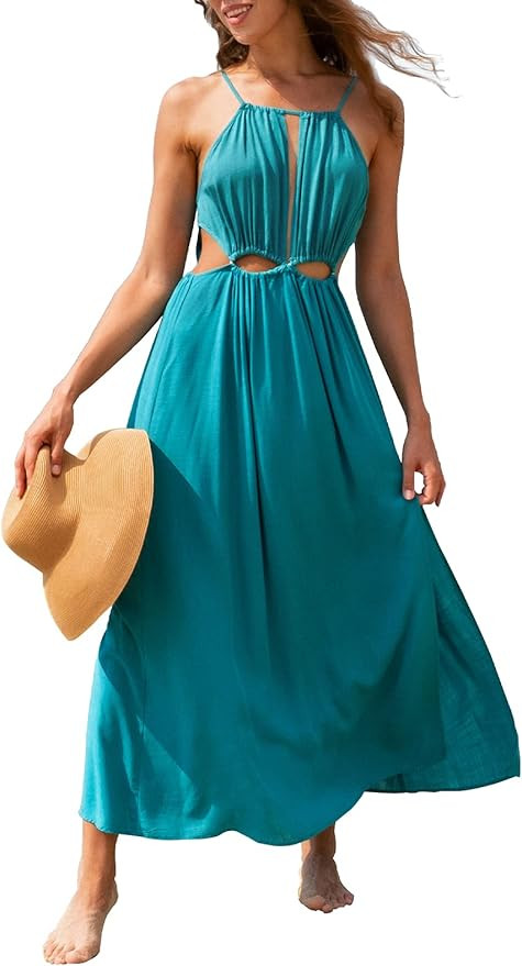 CUPSHE Women's Leafy Cutout Maxi Sleeveless Dress | Amazon (US)