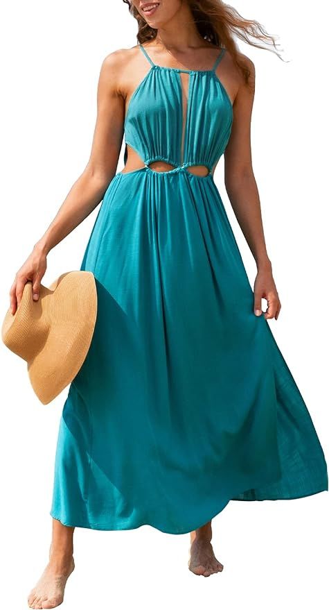 CUPSHE Women's Leafy Cutout Maxi Sleeveless Dress | Amazon (US)