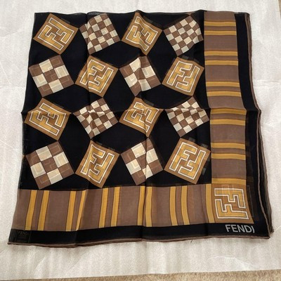 FENDI Brown 100% Silk Printed Scarf 34.3 x 34.3 in Luxury Accessory | eBay UK
