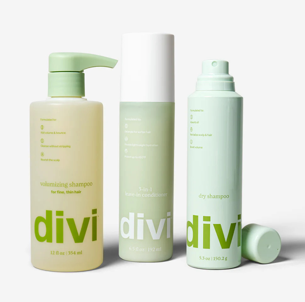 Faith's Bundle: Divi Dry Shampoo, Volumizing Shampoo & 3-in-1 Leave-In Conditioner, Lightweight Haircare Set for Fine Hair, Scalp Health, and Heat Protection (TikTok) | Divi Official LLC