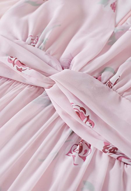 Blushing Rose V-Neck Twisted Waist Chiffon Maxi Dress in Light Pink for Picnic Dates & Park Conce... | Chicwish