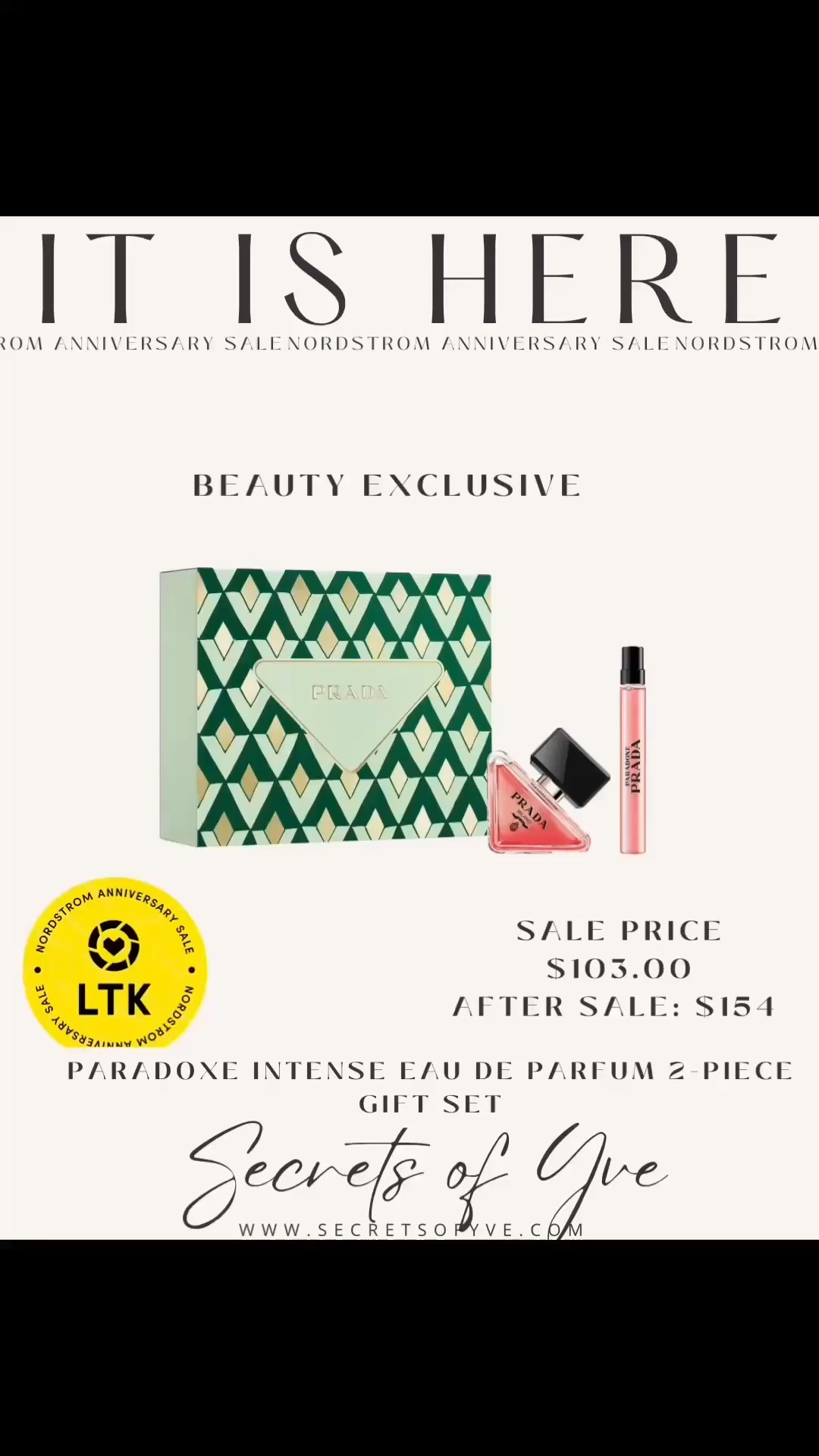 SecretsofYve: one of my favorite perfumes that I talk about all the time. Add to your wishlist to shop the NSALE Nordstrom Anniversary Sale! Happy to be your guide for the 5th year. 🖤 @nordstrom
Pick some as gifts. 🎁 
#Secretsofyve #ltkgiftguide
Always humbled & thankful to have you here.. New posts daily at 3pm & 4:15pm EST. 
CEO: PATESI Global & PATESIfoundation.org
@secretsofyve : where beautiful meets practical, comfy meets style, affordable meets glam with a splash of splurge every now and then. I do LOVE a good sale and combining codes! #ltksalealert #ltku #ltkplussize #ltkmidsize #ltkover40 #ltkpetite #ltktall #ltkvlog #ltktravel #ltkbump #ltkootd #ltkselfcare #ltkbeauty #ltkstorytime #ltkmorningroutine
#ltkdayinmylife #ltkmomlife #ltkgrwm secretsofyve

#LTKSeasonal #LTKWorkwear #LTKWedding