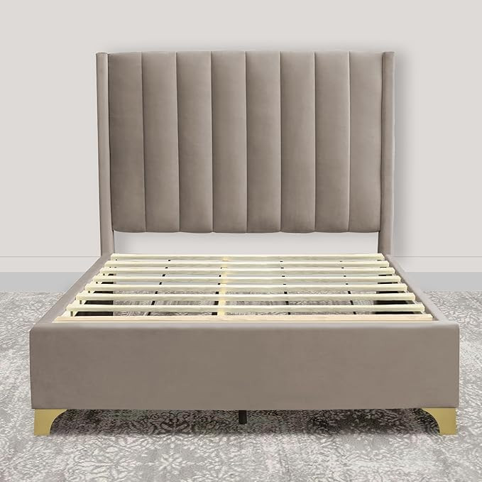 Greaton, Suede Upholstered Bed Frame, Decorative Attractive Headboard, Long Lasting Durable, Incl... | Amazon (US)