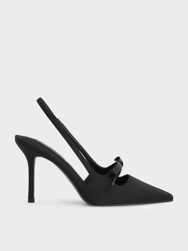 Satin Bow Pointed-Toe Slingback Pumps
    
         - Black Textured | Charles & Keith US