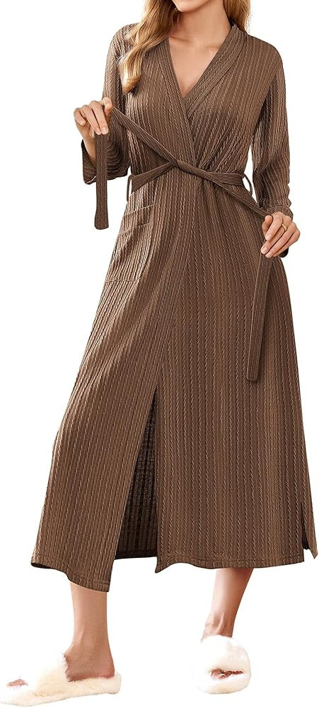 Ekouaer Robes for Women Waffle Knit Bathrobe Lightweight Long Kimono Spa Robe Soft Loungewear wit... | Amazon (US)