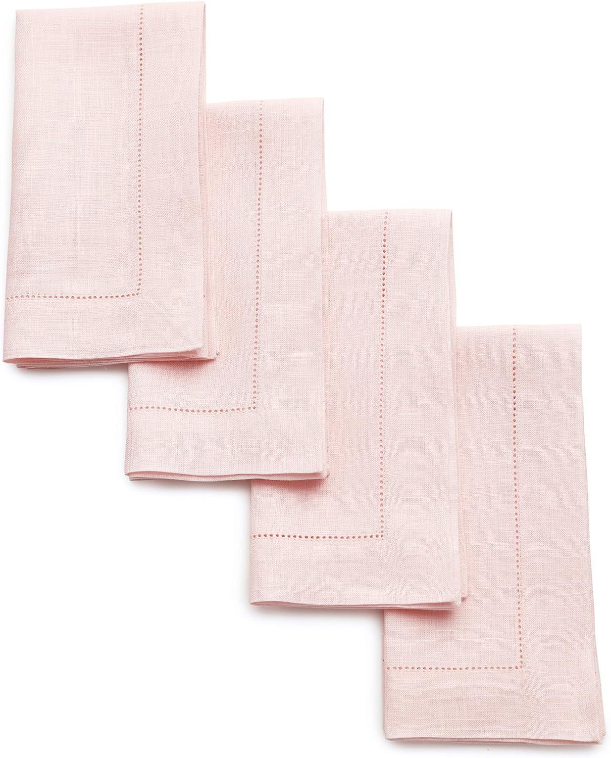 Solino Home 100% Pure Linen Hemstitch Dinner Napkins - 20 x 20 Inch, Pink Set of 4, European Flax... | Amazon (US)