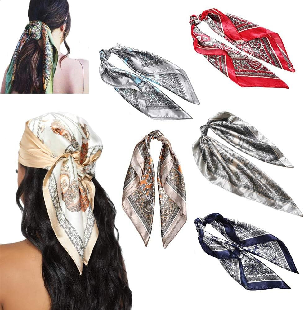 5/6 Packs Satin Square Scarf Silk Head Scarf Neck hair scarfs Bandana for Women Girls | Amazon (US)