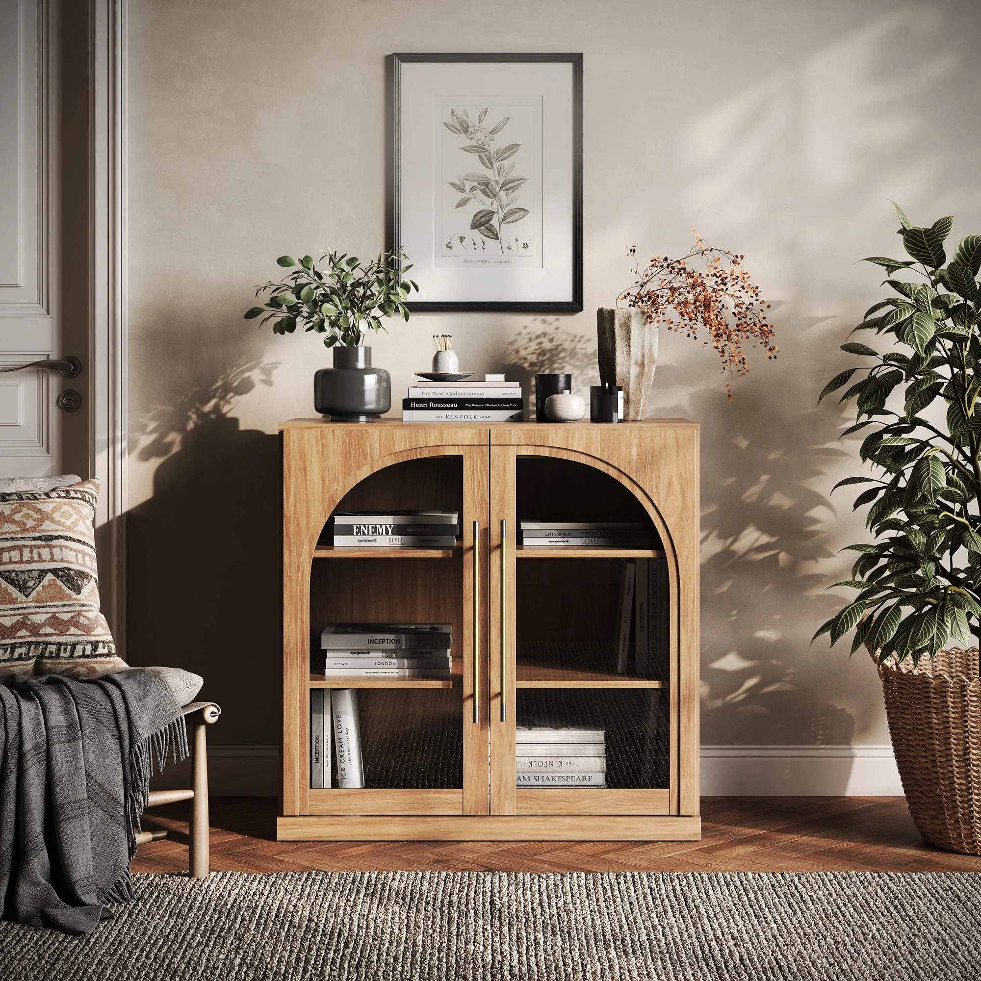 BELLEZE Modular Sideboard with Arched Glass Door, Accent Display Buffet Cabinet with Storage and ... | Walmart (US)